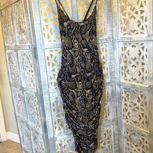 Mesh snake print midi dress
